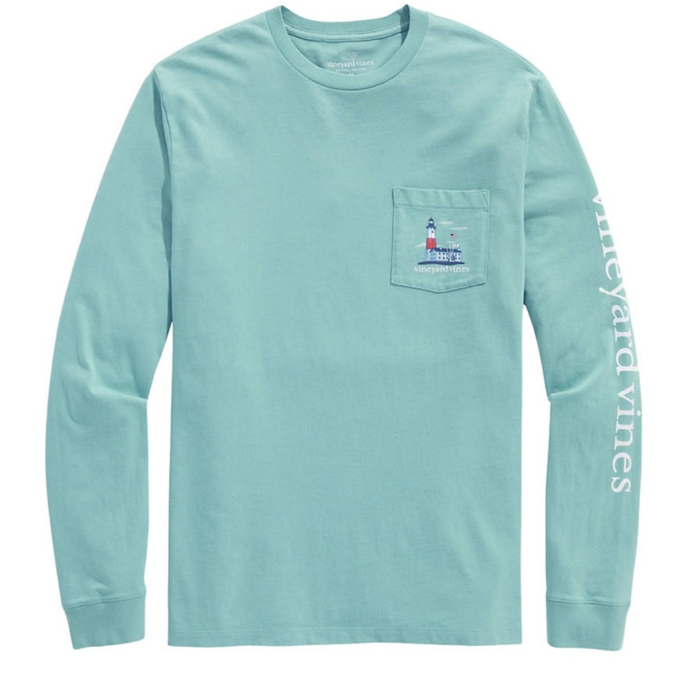Vineyard Vines Men's Long Sleeve pocket Shirt lighthouse theme sz large like new